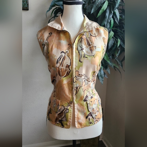 Hermes Vest Vintage Concerto Silk Print Zipper Front EU 44 US 12 - Picture 1 of 16